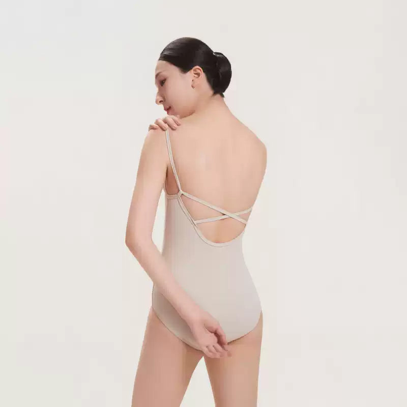 CICELYLI Girls’ & Women’s Premium Rhinestone Cross-Back Camisole Ballet Leotard – Oatmeal Gray