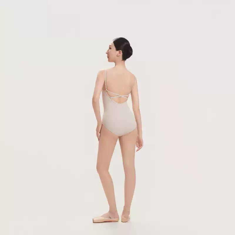 CICELYLI Girls’ & Women’s Premium Rhinestone Cross-Back Camisole Ballet Leotard – Oatmeal Gray